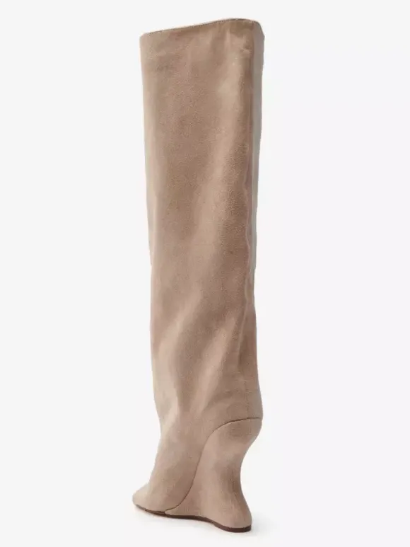 Bottes hautes en daim pour femmes bout ouvert talons hauts.