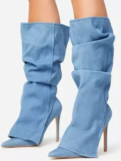 Bottes hautes en jean pour femmes bottes à talons hauts et bout pointu