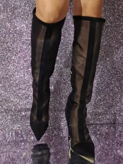 Bottes hautes en maille à talons hauts et bout pointu pour l'été