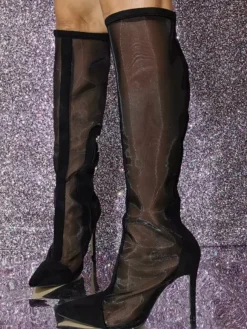 Bottes hautes en maille à talons hauts et bout pointu pour l'été