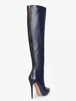 Bottes hautes femmes chaussures à talons aiguilles en cuir PU à bout pointu