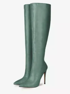 Bottes hautes femmes chaussures à talons aiguilles en cuir PU à bout pointu