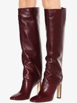 Bottes Hautes Femme À Talons Hauts En Cuir Synthétique Avec Bout Rond Unicolore