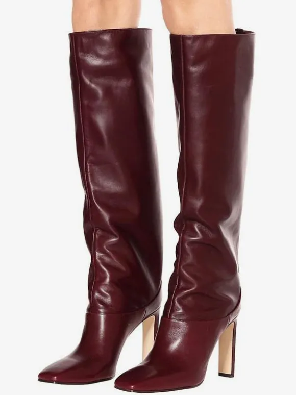 Bottes Hautes Femme À Talons Hauts En Cuir Synthétique Avec Bout Rond Unicolore