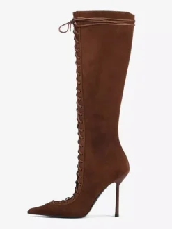 Bottes hautes noires à bout pointu et lacets pour femmes