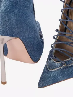 Bottes hautes noires à bout pointu et lacets pour femmes