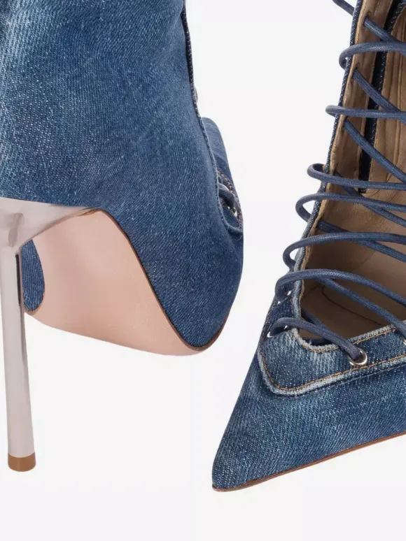 Bottes hautes noires à bout pointu et lacets pour femmes