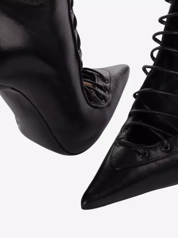 Bottes hautes noires à bout pointu et lacets pour femmes