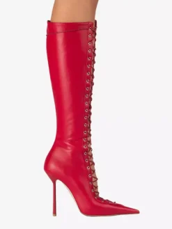 Bottes hautes noires à bout pointu et lacets pour femmes