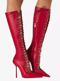 Bottes hautes noires à bout pointu et lacets pour femmes