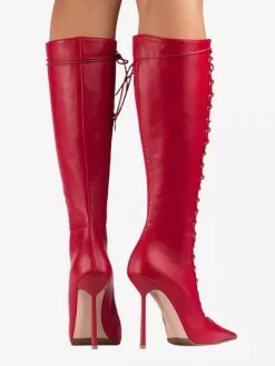 Bottes hautes noires à bout pointu et lacets pour femmes