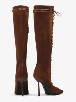 Bottes hautes noires à bout pointu et lacets pour femmes