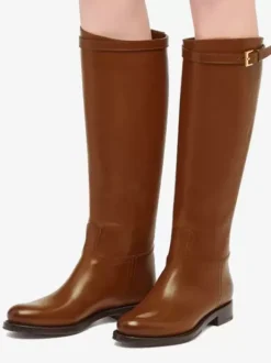 Bottes hautes noires à bout rond et plat avec boucle pour femme