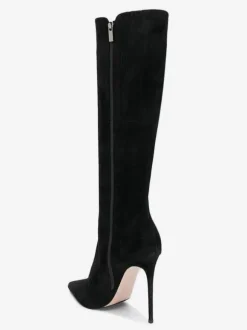 Bottes hautes noires pour femmes  bottes à talons hauts en daim à bout pointu