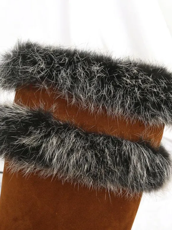 Bottes hautes pour femme en micro daim fausse fourrure bout pointu talon aiguille bottes d'hiver
