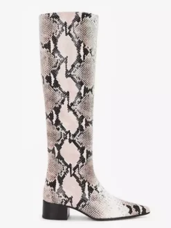 Bottes hautes pour femmes à bout pointu et talon épais à motif serpent