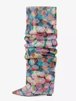 Bottes hautes pour femmes colorées à bout pointu et revers souples