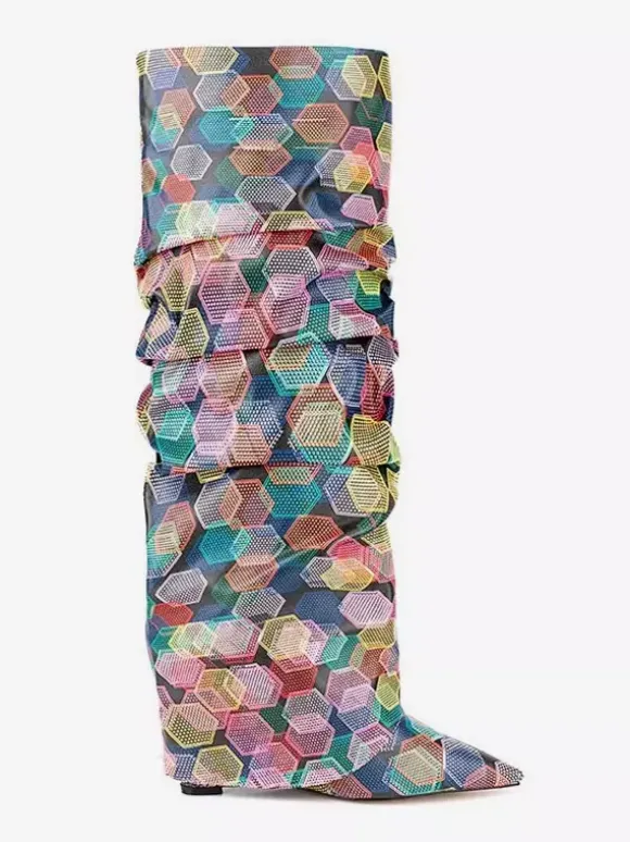 Bottes hautes pour femmes colorées à bout pointu et revers souples
