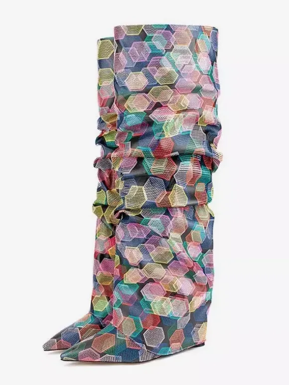 Bottes hautes pour femmes colorées à bout pointu et revers souples