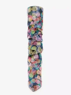 Bottes hautes pour femmes colorées à bout pointu et revers souples