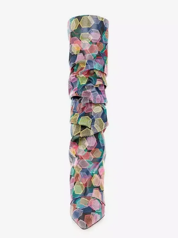 Bottes hautes pour femmes colorées à bout pointu et revers souples