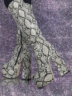 Bottes hautes pour femmes Motif serpent Plate-forme Bottes sexy à talons hauts