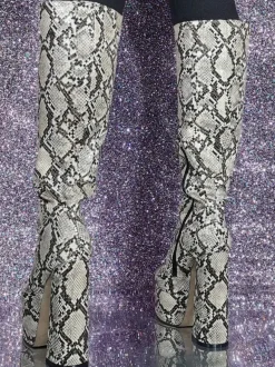 Bottes hautes pour femmes Motif serpent Plate-forme Bottes sexy à talons hauts