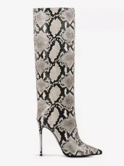 Bottes hautes pour femmes motif serpent bout pointu bottes à talons hauts