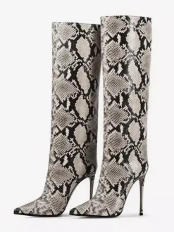 Bottes hautes pour femmes motif serpent bout pointu bottes à talons hauts