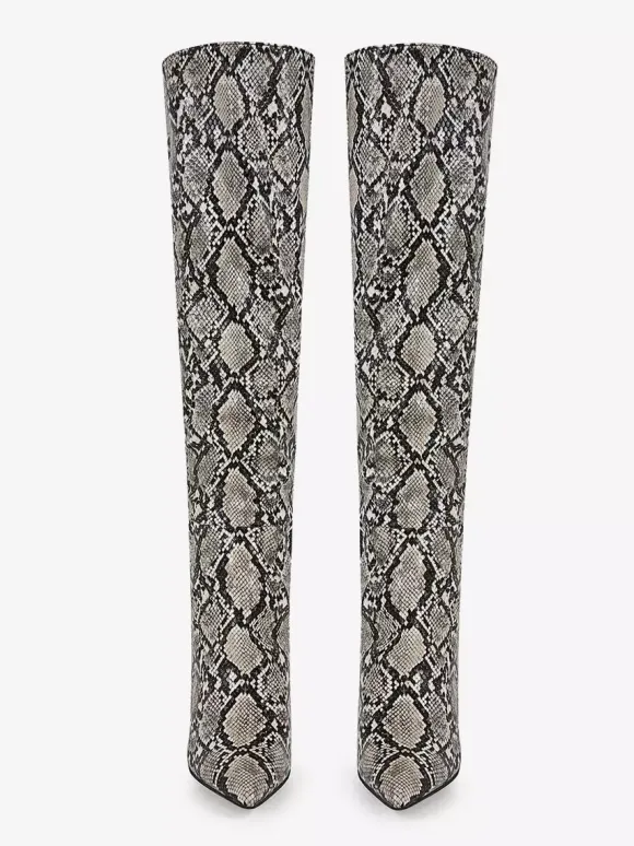 Bottes hautes pour femmes motif serpent bout pointu bottes à talons hauts