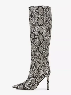 Bottes hautes pour femmes motif serpent bout pointu bottes à talons hauts