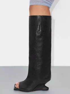Bottes hautes rouges à bout ouvert et talon conçu bottes longueur genou