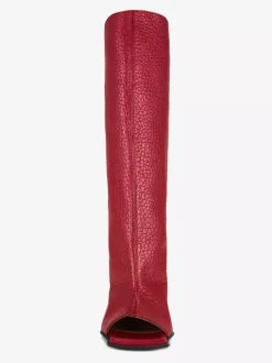 Bottes hautes rouges à bout ouvert et talon conçu bottes longueur genou