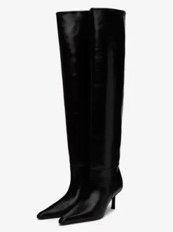 Bottes hautes souples marron à bout pointu et à talons mi-hauts