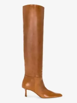 Bottes hautes souples marron à bout pointu et à talons mi-hauts
