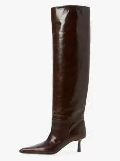 Bottes hautes souples marron à bout pointu et à talons mi-hauts