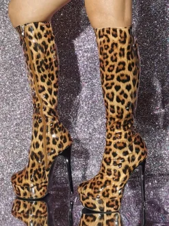 Bottes hautes à talon aiguille en PU verni chaussures pour femmes