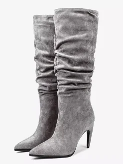 Bottes hautes à talons hauts et à bout pointu en daim Bottes souples à talon haut
