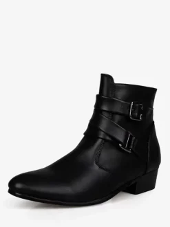 Bottes Homme avec Bout Rond à Lacets en Cuir Synthétique Unicolore