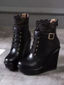 Bottes Lolita classiques Chaussures à lacets à lacets et chaussures noires Lolita