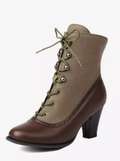 Bottes Lolita classiques style vintage bout rond en cuir PU chaussures Lolita rouges