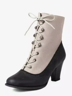 Bottes Lolita classiques style vintage bout rond en cuir PU chaussures Lolita rouges