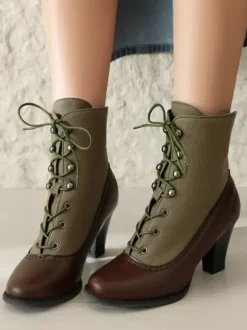 Bottes Lolita classiques style vintage bout rond en cuir PU chaussures Lolita rouges