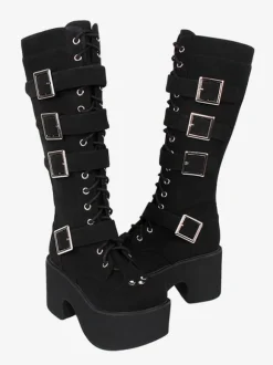 Bottes Lolita Gothiques Cuir PU PU Bout Rond Chaussures Lolita Noires