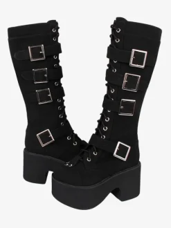 Bottes Lolita Gothiques Cuir PU PU Bout Rond Chaussures Lolita Noires