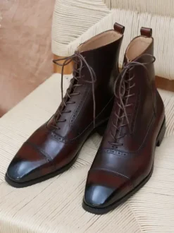 Bottes Martin pour hommes en cuir de vache noir bottes de travail courtes à bout carré