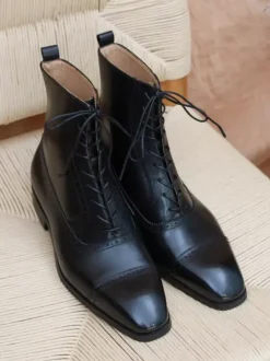 Bottes Martin pour hommes en cuir de vache noir bottes de travail courtes à bout carré