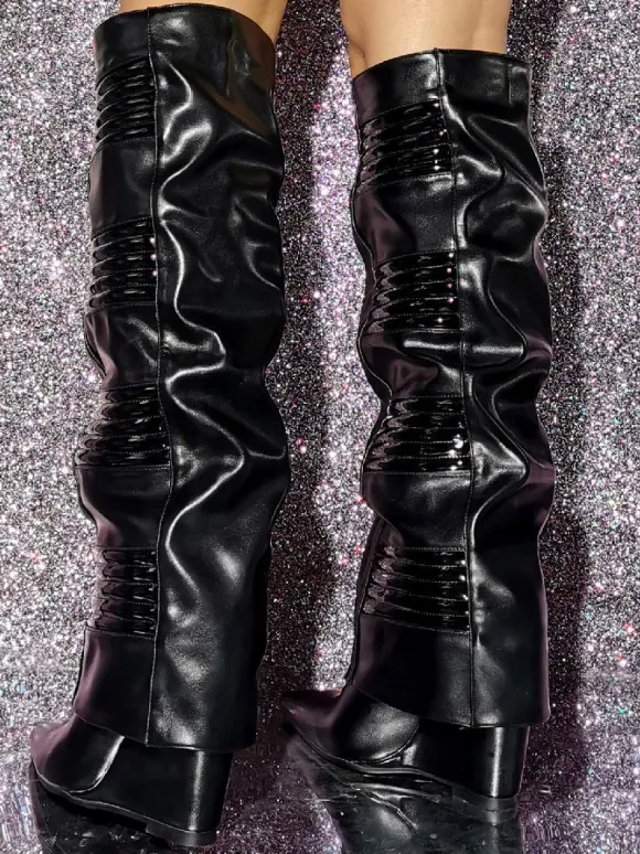 Bottes Mi-longues À Talons Compensés Chaussures Pour Femmes Bottines