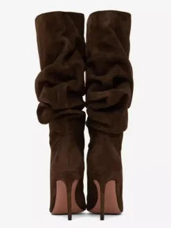 Bottes mi-mollet en daim à bout pointu et talon haut souple pour femmes