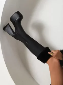 Bottes Mi-mollet Femme à Talons Hauts avec Bout Pointu en Cuir Synthétique Unicolore